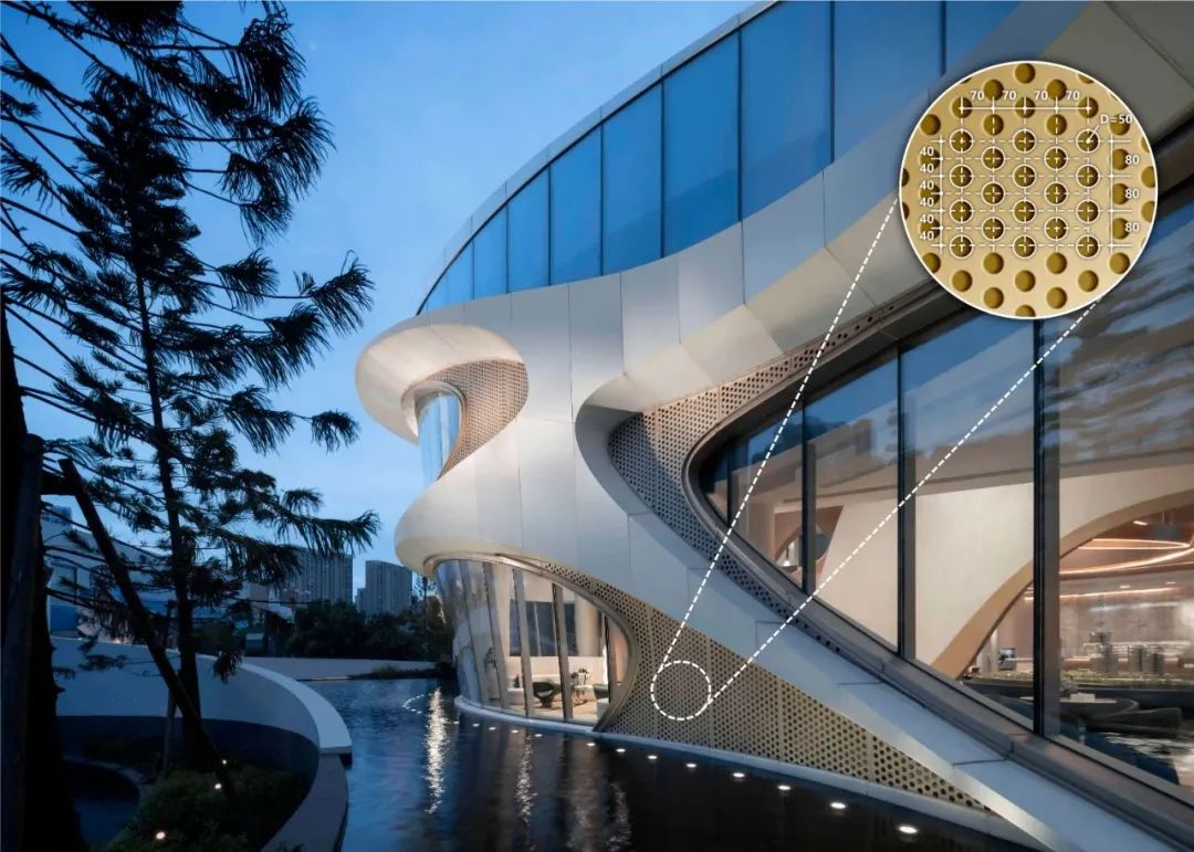 示范區立面：各種鋁板的應用1——穿孔鋁板